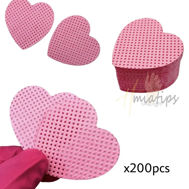 200Pcs Pink Heart lint-Free Nail Wipes Lint Free Cotton Pads UV Gel Tips Remover Nails Polish Gel Cleaning Pads Manicure Tools