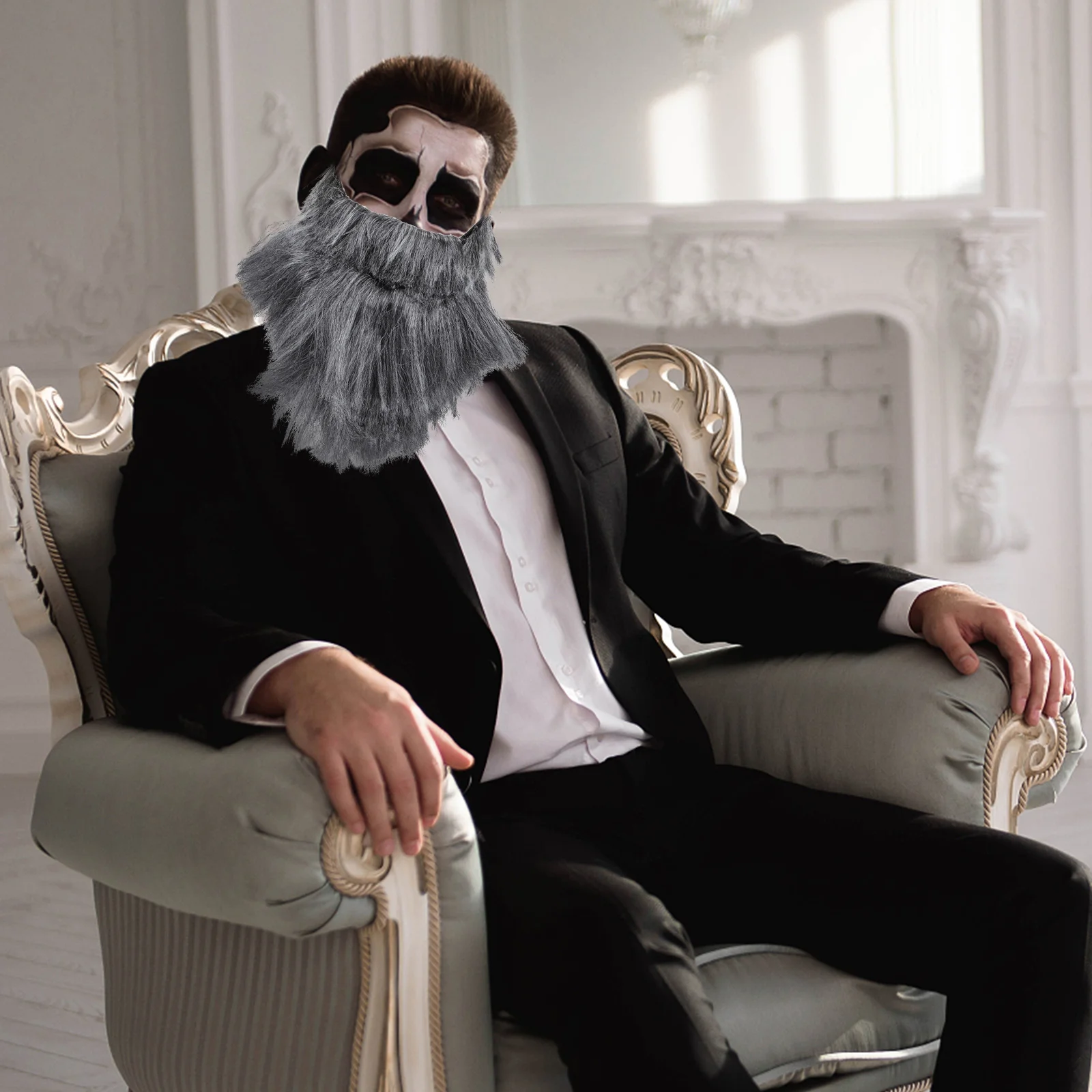 Barba Artificial gris de alta densidad, plástico suave, ajuste cómodo, accesorio de fiesta de Halloween, accesorio de disfraz creativo, 1 Uds.