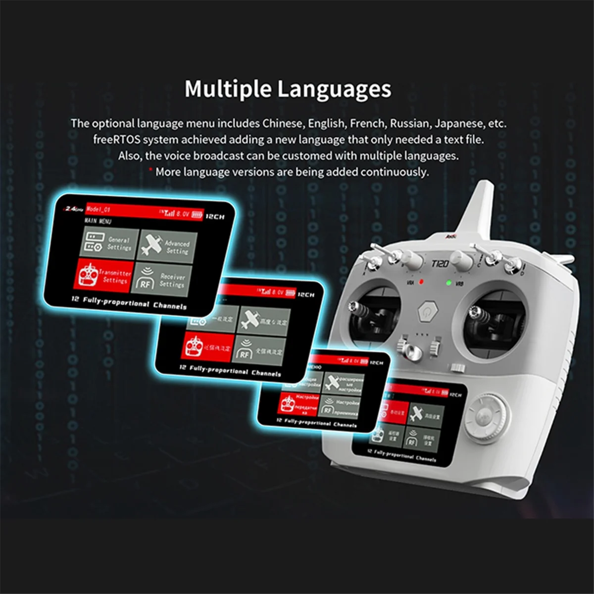 ABJG-For RadioLink T12D 12CH RC Transmitter 2.4GHz Remote Controller 2.8inch LCD for FPV Drone Fixed