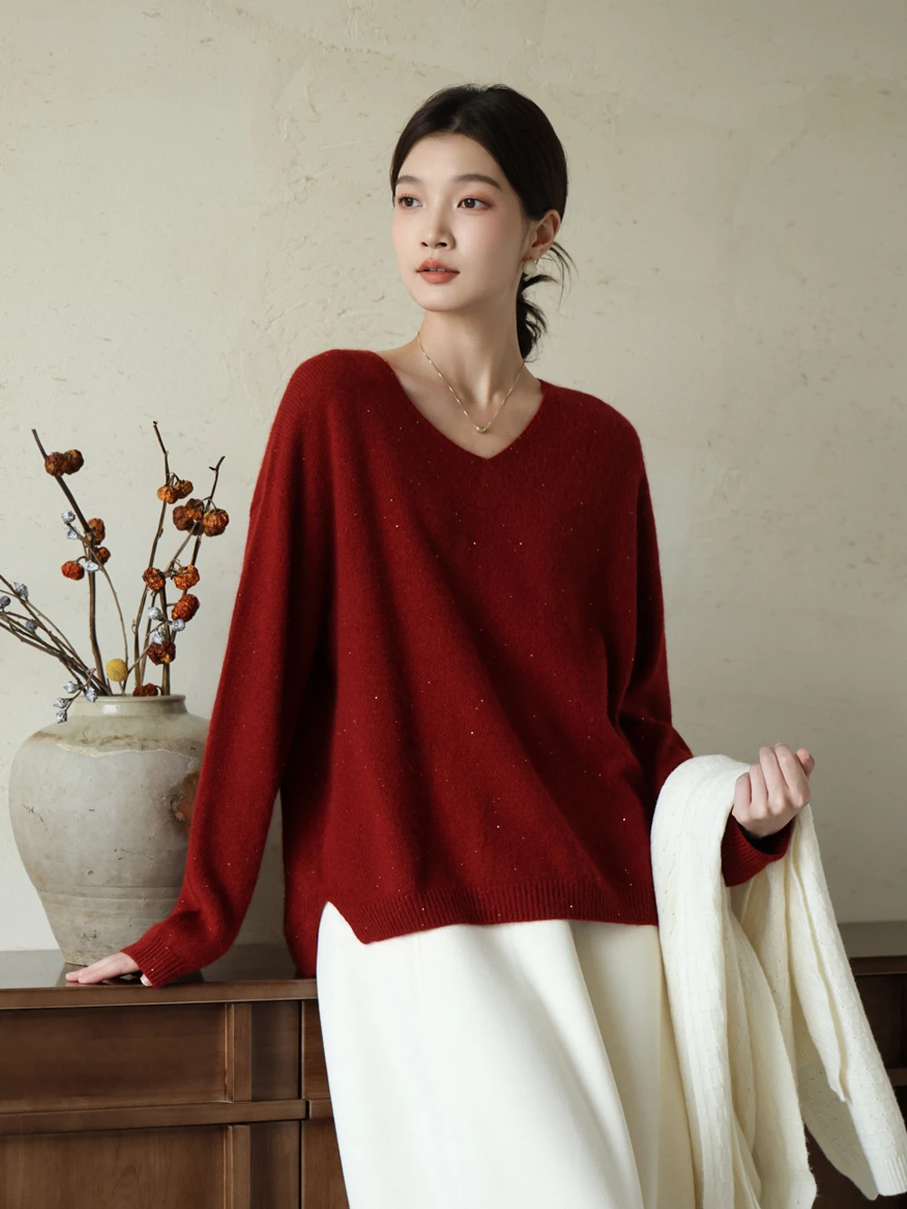 

Женский свободный длинный вязаный свитер из шерсти с пайетками, теплый, для осени и зимы, модный, повседневный, для девушек