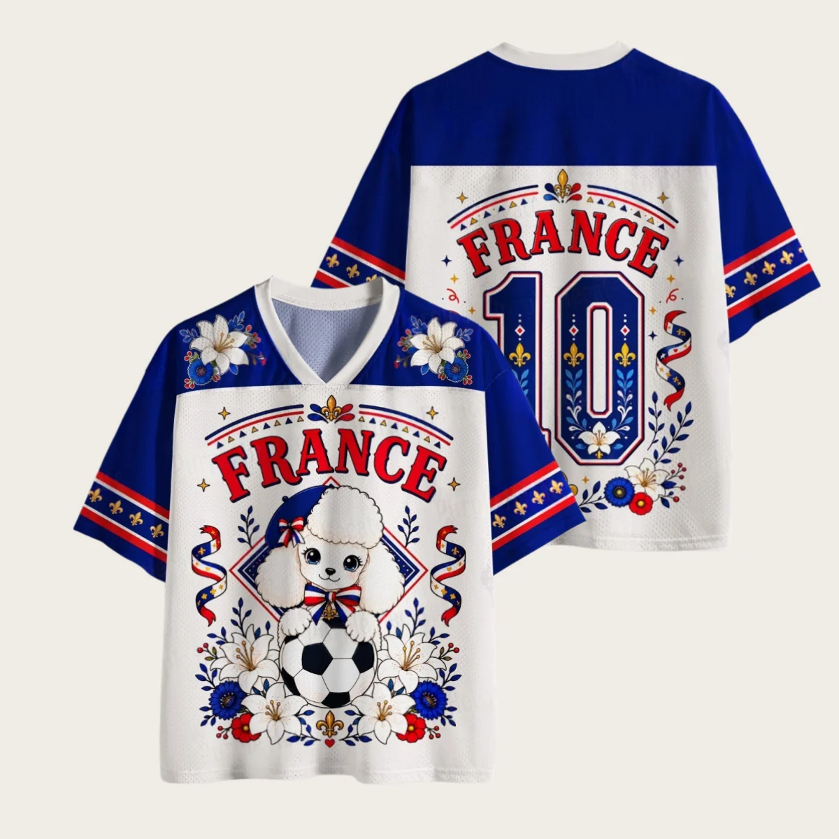 FRANCE Cartoon Poodle Lily and Iris Emblem 3D Printed Support Jersey for Adults and Children Breathable Loose T-shirt