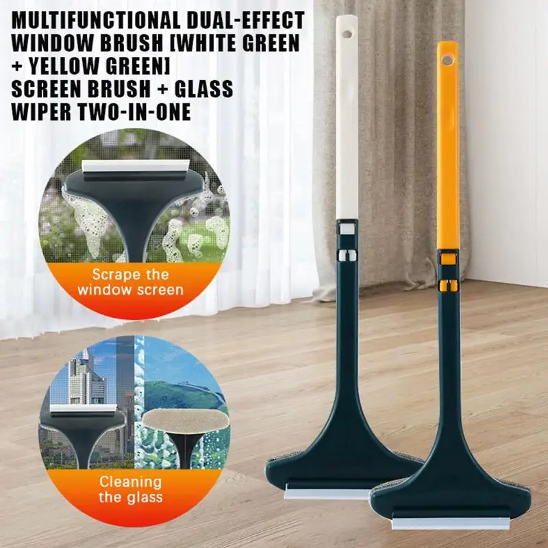 2 in 1 Glass Cleaning Scraper Brush Long Handle Effortless Window Cleaner Tool for Home Kitchen Bathroom Car Windshield