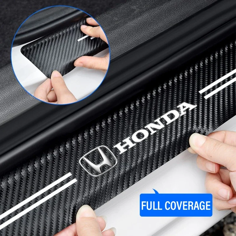 4 قطعة ألياف الكربون عتبة باب السيارة حامي عتبة ملصقات لهوندا سيفيك أكورد CRV صالح جاز أوديسي Vezel الطيار HRV التصميم #2