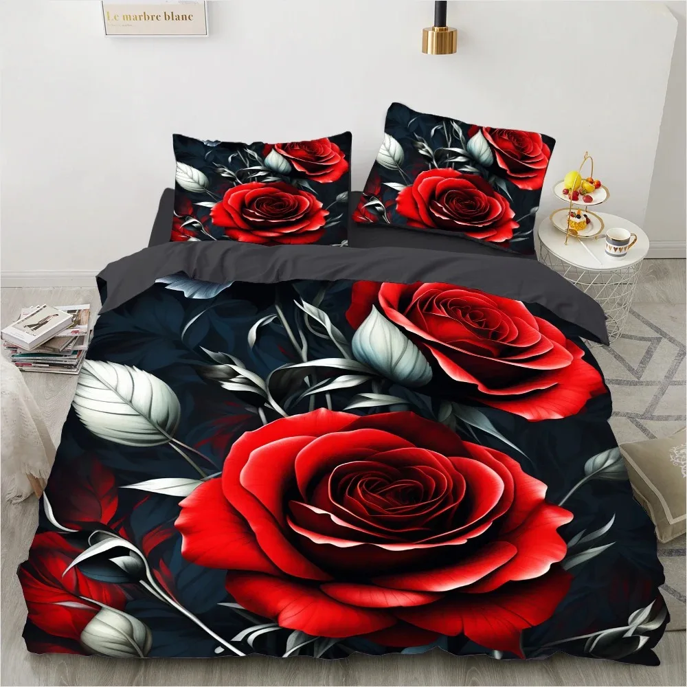 Red Roses Duvet Cover Set Queen Size King Full 3D Bedding Sets Flower Pillowcase QuiltComforter Cover sets Linens Bed 140x200