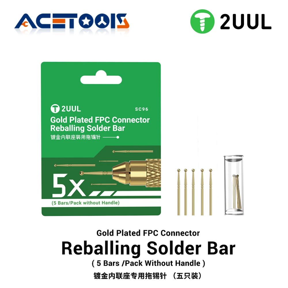 2UUL SC96 Gold Plated Reballing Solder Bar 5Pcs/Pack for FPC Connector Repair Pure Copper Ball Head Design Phone Motherboard