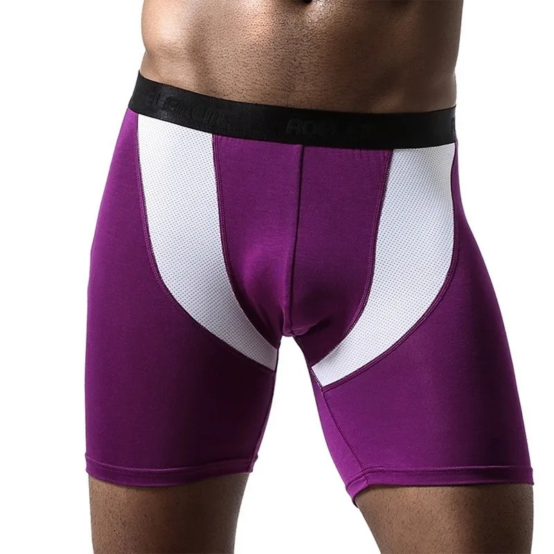 Men\'s Modal Sports Panties Lengthen Anti-Wear Legs Soft Breathable Running Fitness Underpants Mid-rise Stretch Boxers