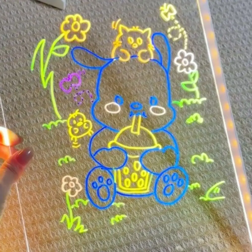 Tableau de notes LED coloré à 7 stylos, avec veilleuse, alimentation USB, Surface réinscriptible, planche à dessin pour enfants, support transparent réglable