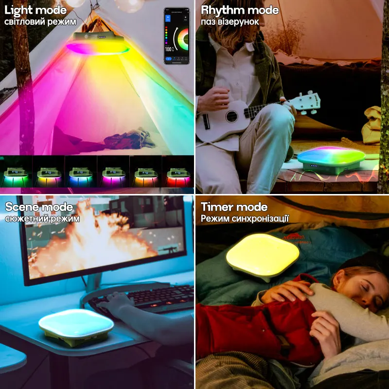 MOSLIGHTING LED مصباح ذكي قابل لإعادة الشحن فانوس التخييم RGB WiFi App التحكم عكس الضوء التحكم الصوتي العمل في الهواء الطلق شنق مصباح الخيمة