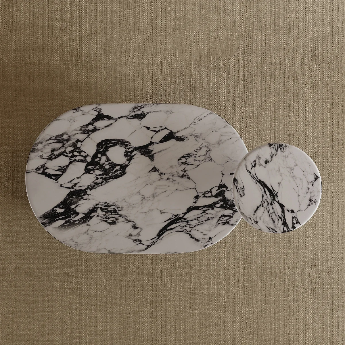 2025 طاولة قهوة من الرخام الكريمي الفرنسي، طاولة نهاية مستديرة فاخرة مصممة لغرفة المعيشة، طاولة حجرية طبيعية حديثة ​