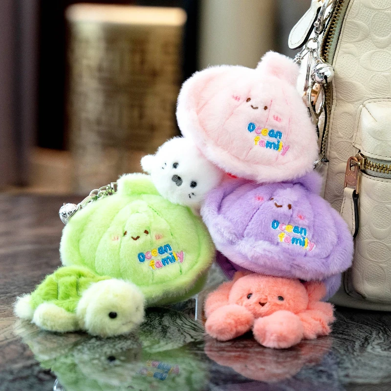 Cute Crab Keychain Plush Keyring Clown Fish Stuffed Animal Backpack Charm Cute Ocean Theme Decor Gift Cute Ocean Animal