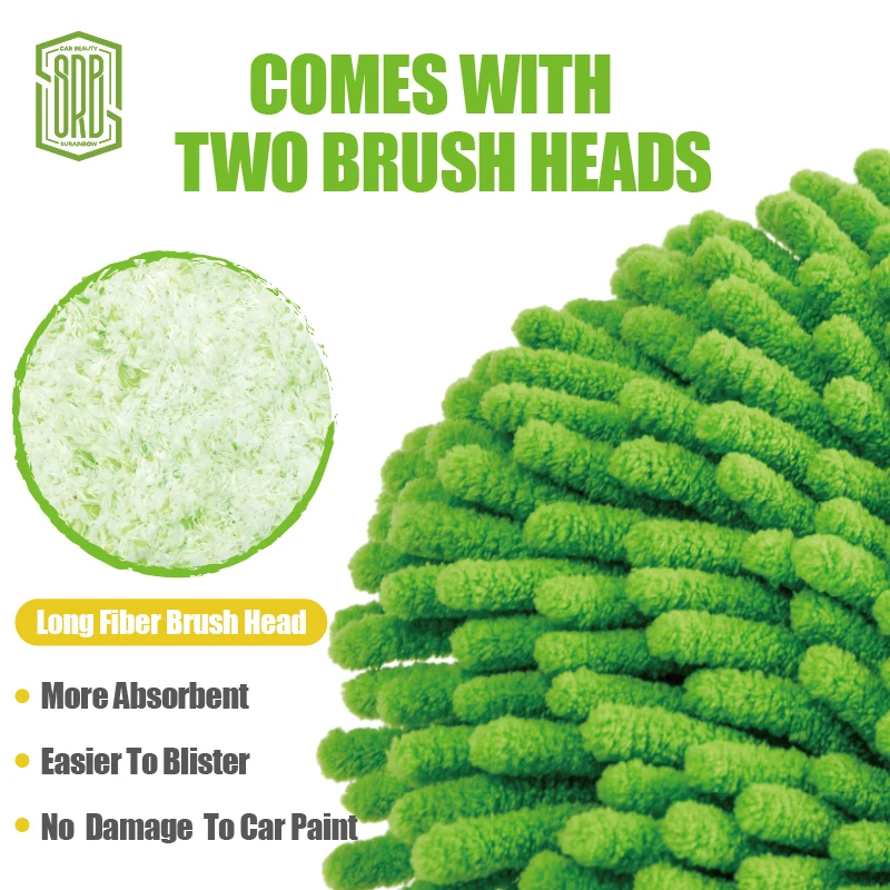 52'' Microfiber Car Wash Brush Mop Kit Sponge with Long Handle, Chenille Car Cleaning Brush Supplies Car Windshield Cleaner Pads