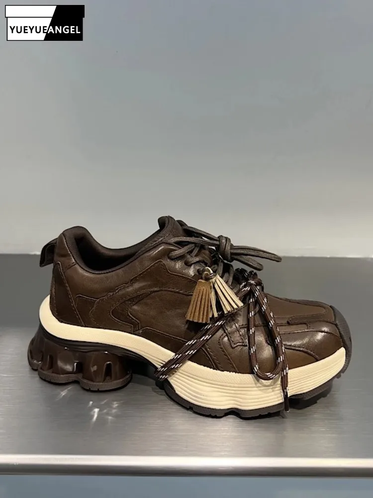 الخريف النساء حقيقية جلد البقر مضخات جولة تو الدانتيل متابعة سميكة سوليد أحذية الارتفاع زيادة منخفضة قطع أحذية غير رسمية أعلى جودة