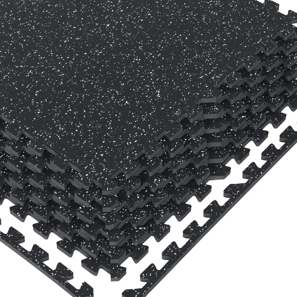 1/2in Thick 48Sq Ft Rubber Top High Density EVA Mats Non-slip 12 Pcs Interlocking Puzzle Floor Tiles 24x24in Tile,Black & White