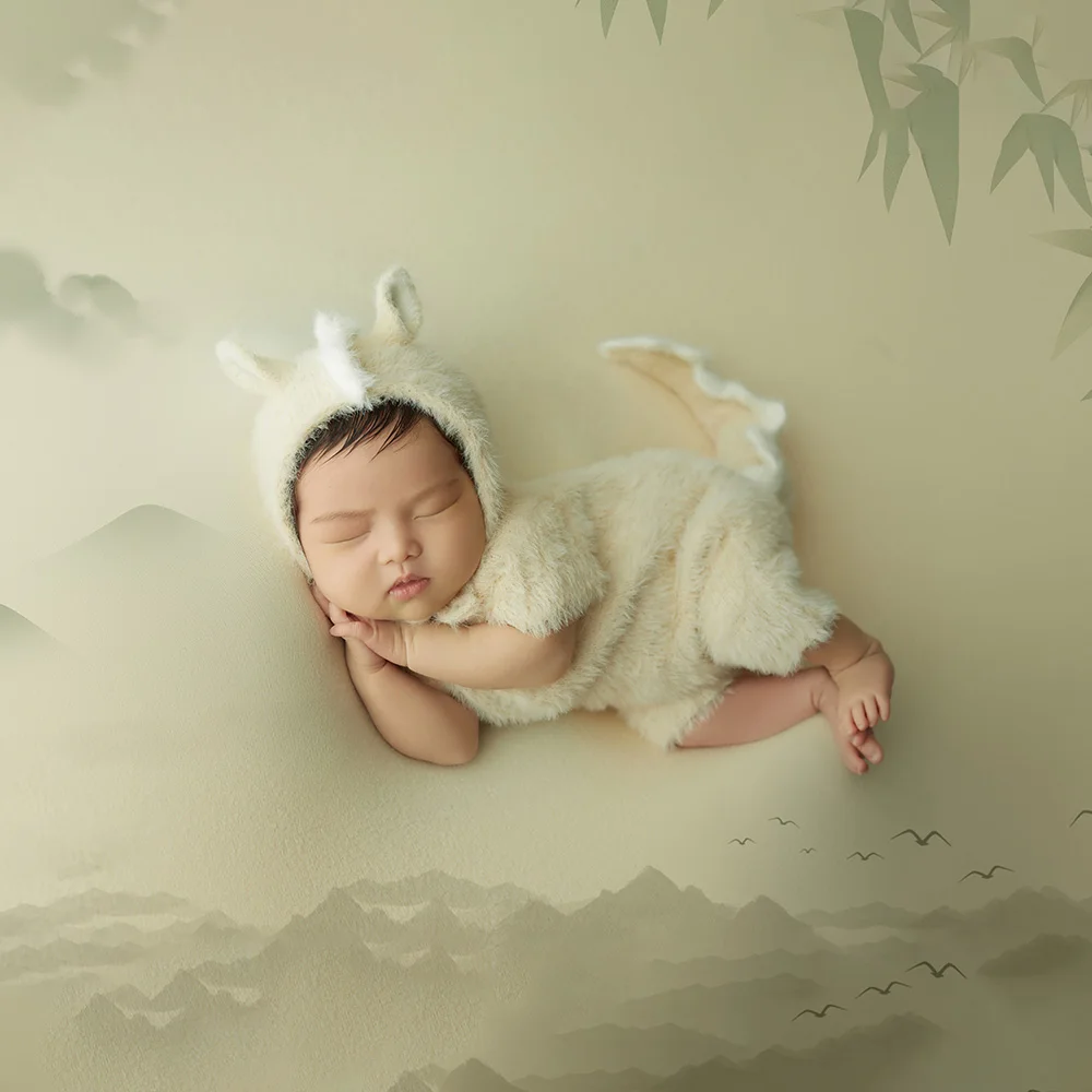 Newborn Baby Dragon Costume Mohair Knitted Jumpsuit With Tail Hat 2pcs/Set Photography Outfit  Animal Clothes Infant Photo Props