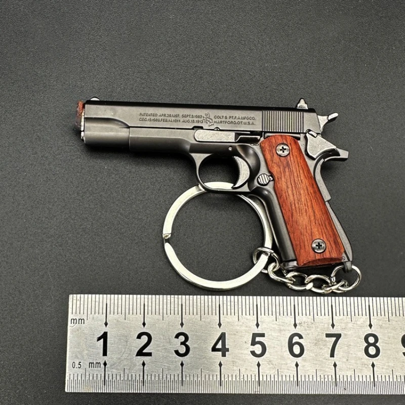 Collector's Edition 1:3 Mini 1911 Full Metal Detachable Wooden Handle Gun Model Keychain Pendant