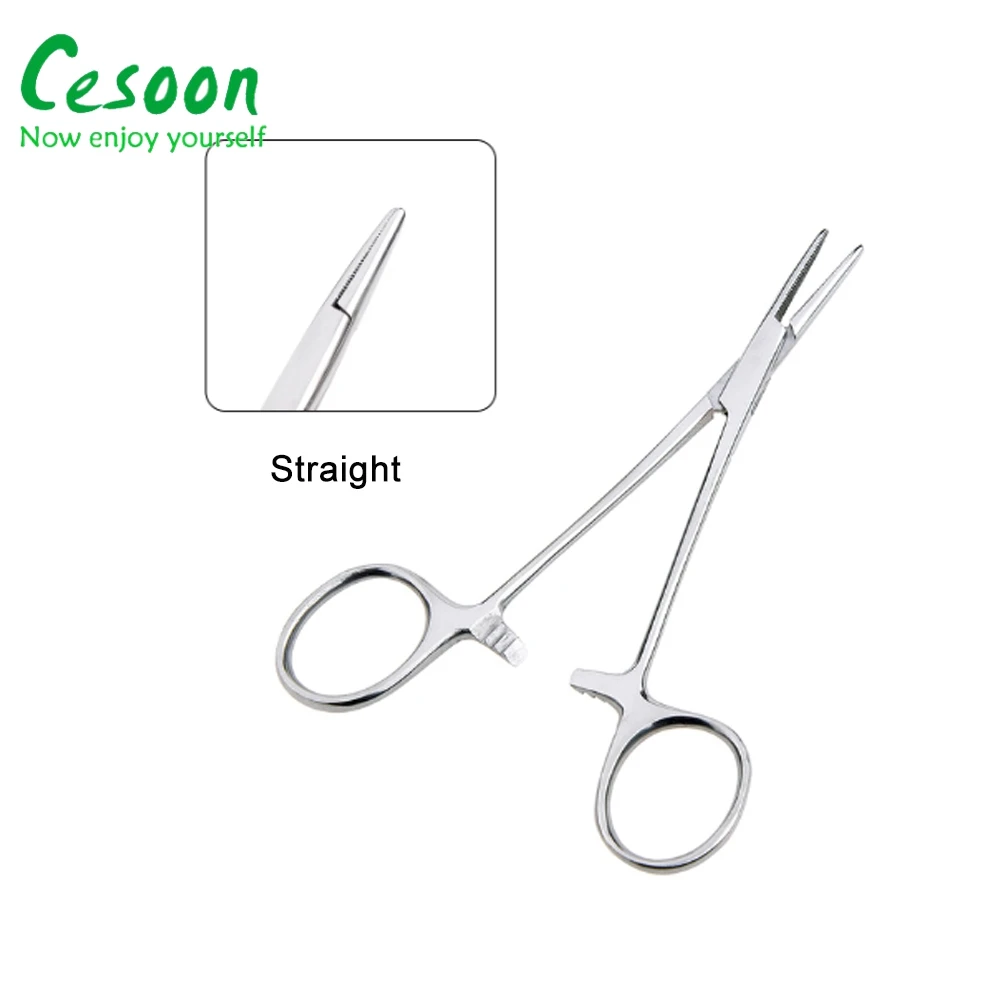 1Pc 12.5Cm/14Cm Roestvrijstalen Naaldhouder Tang Orthodontisch Forcep Chirurgisch Instrument Voor Tandarts Gereedschap Recht/Elleboogpunt