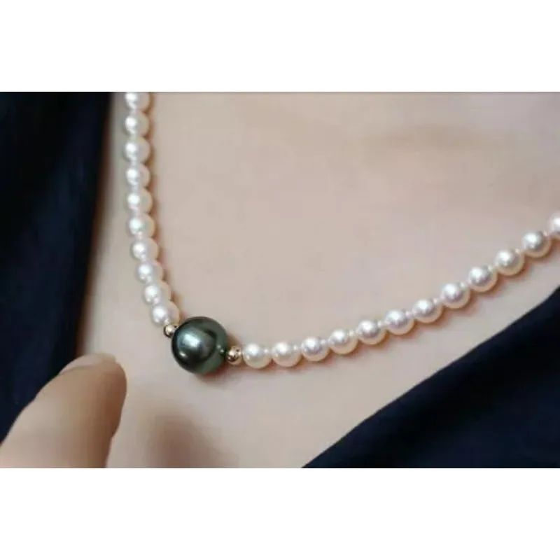 Stunning Round 7-8mm & 10-11mm South Sea White Black Pearl Necklace 18 