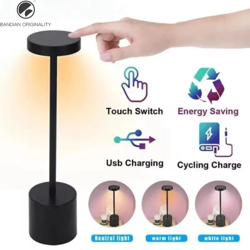 Lámpara de mesa clásica, luz nocturna recargable por USB, atenuación continua, lámpara de escritorio táctil, lámpara de noche de 3 colores, decoración de Bar de Hotel