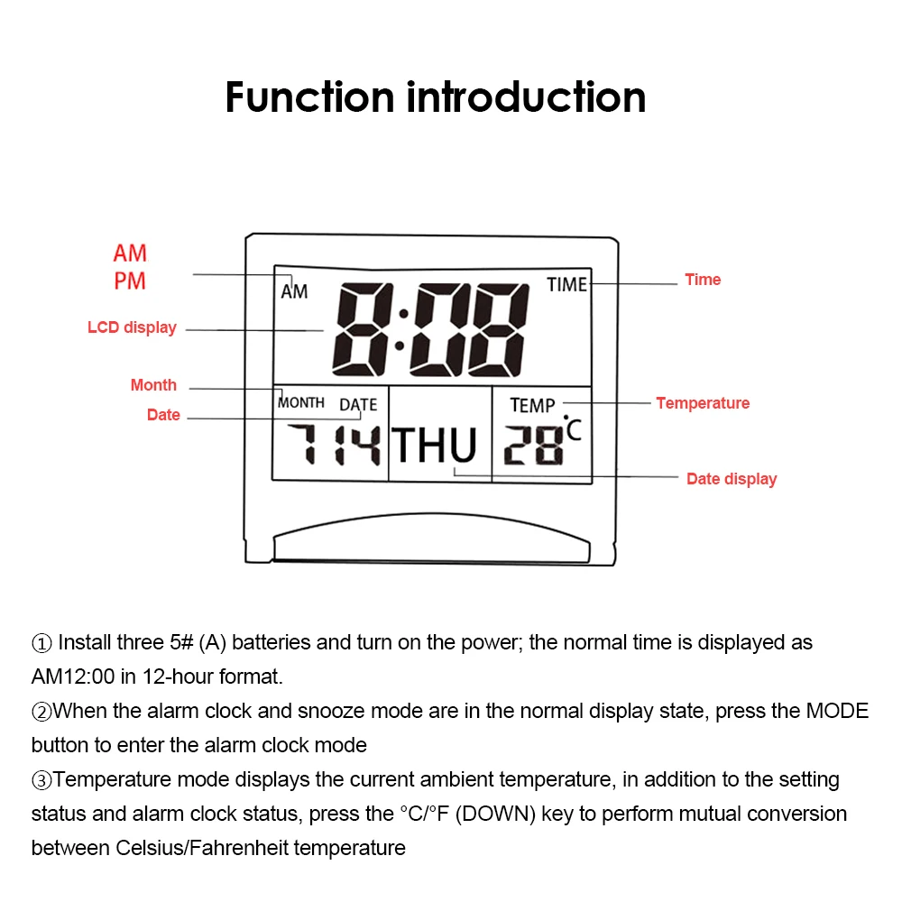 Orologio elettronico LCD da tavolo pieghevole sveglia multifunzione con temperatura della data orologio da viaggio sottile semplice e conveniente