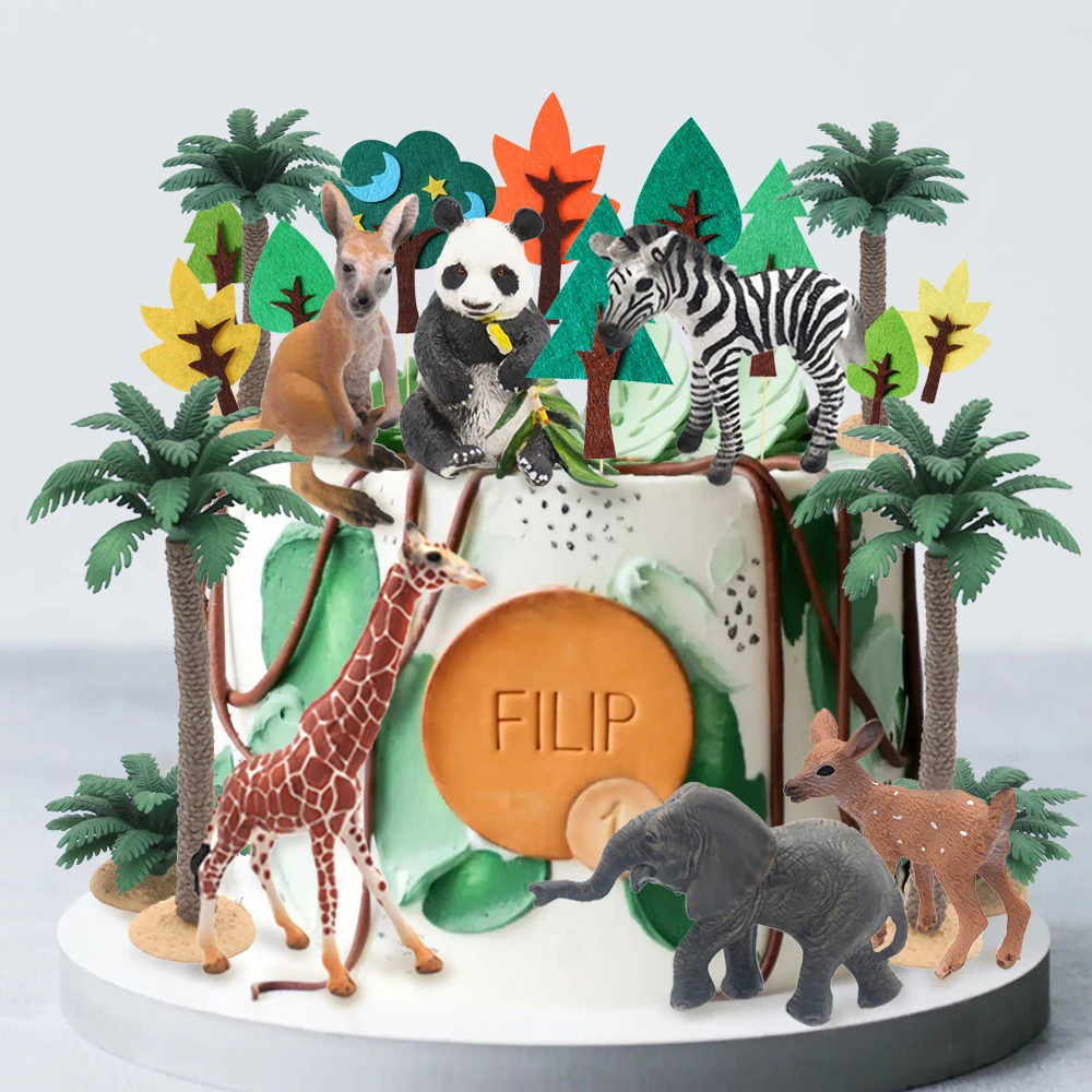 Safari Jungle Dier Taart Decoratie Giraffe Zebra Herten Cake Topper Wilde Een Feestartikelen Leuke Animal Kids Toys Baby Shower