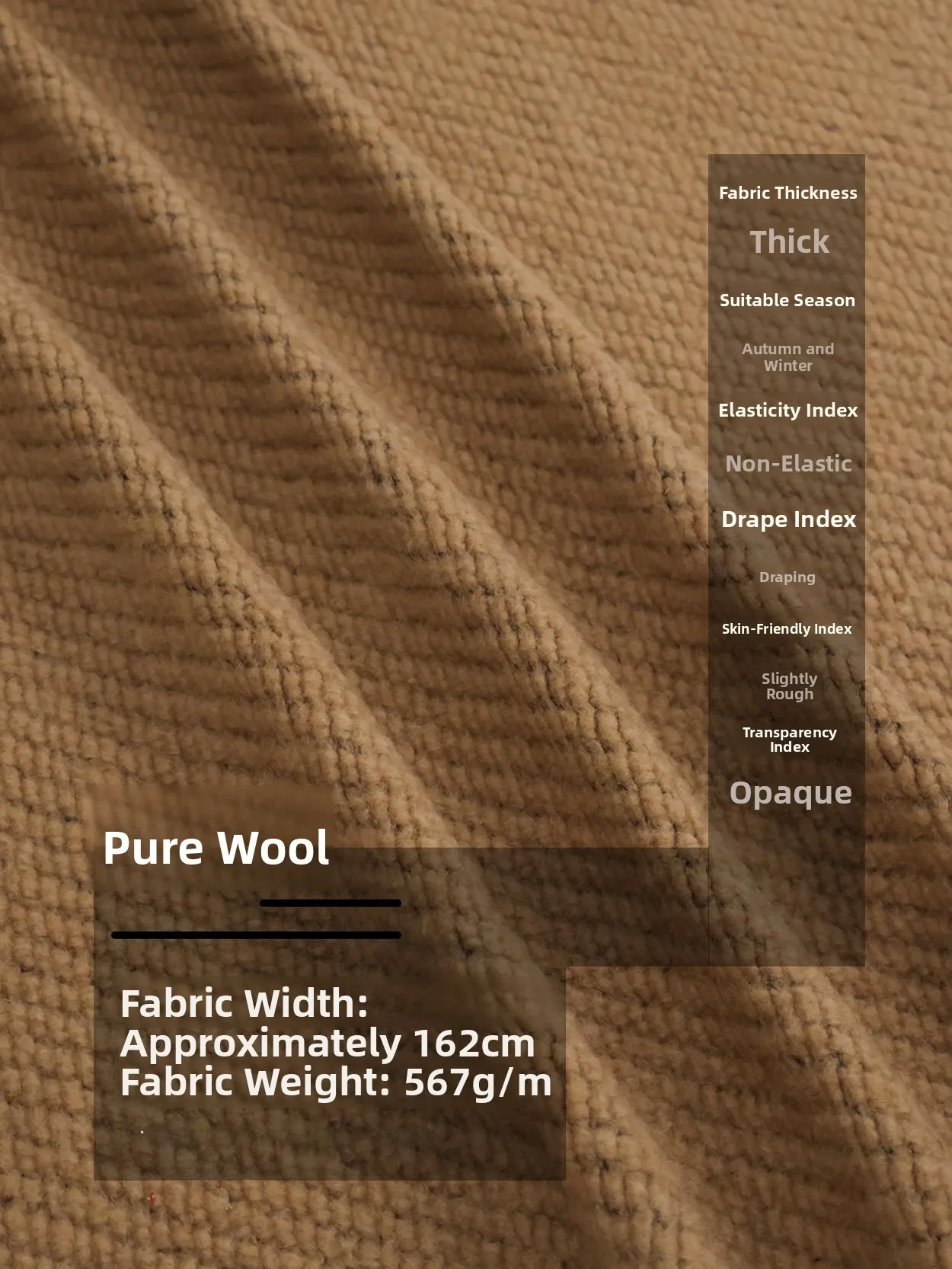 

Pure Wool Gentle Camel Particle Sensation Thick Tweed Woven Small Fragrance Style Fabric Clothes Material Handmade DIY