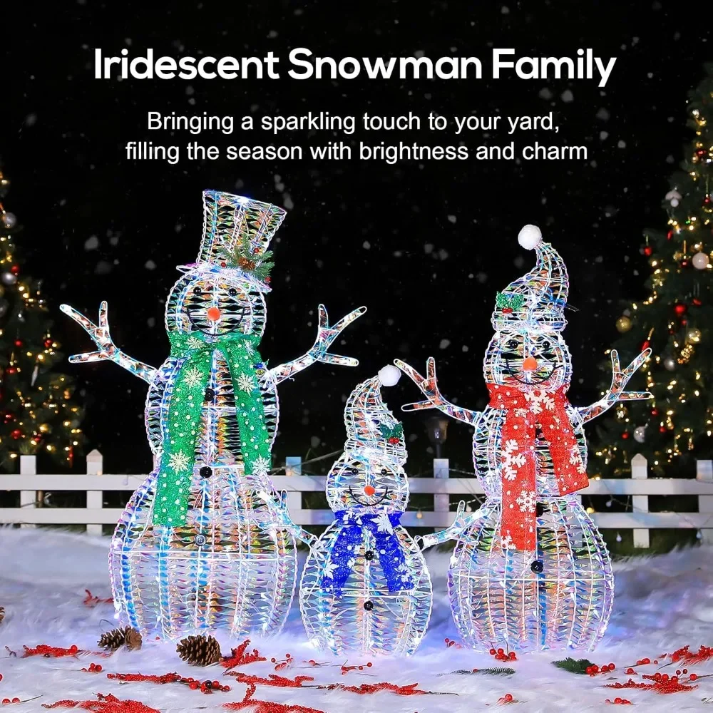 

3D outdoor Rainbow Christmas Snowman Home, snowman set 180 LED lights, ground stakes, zip tie holiday decorations