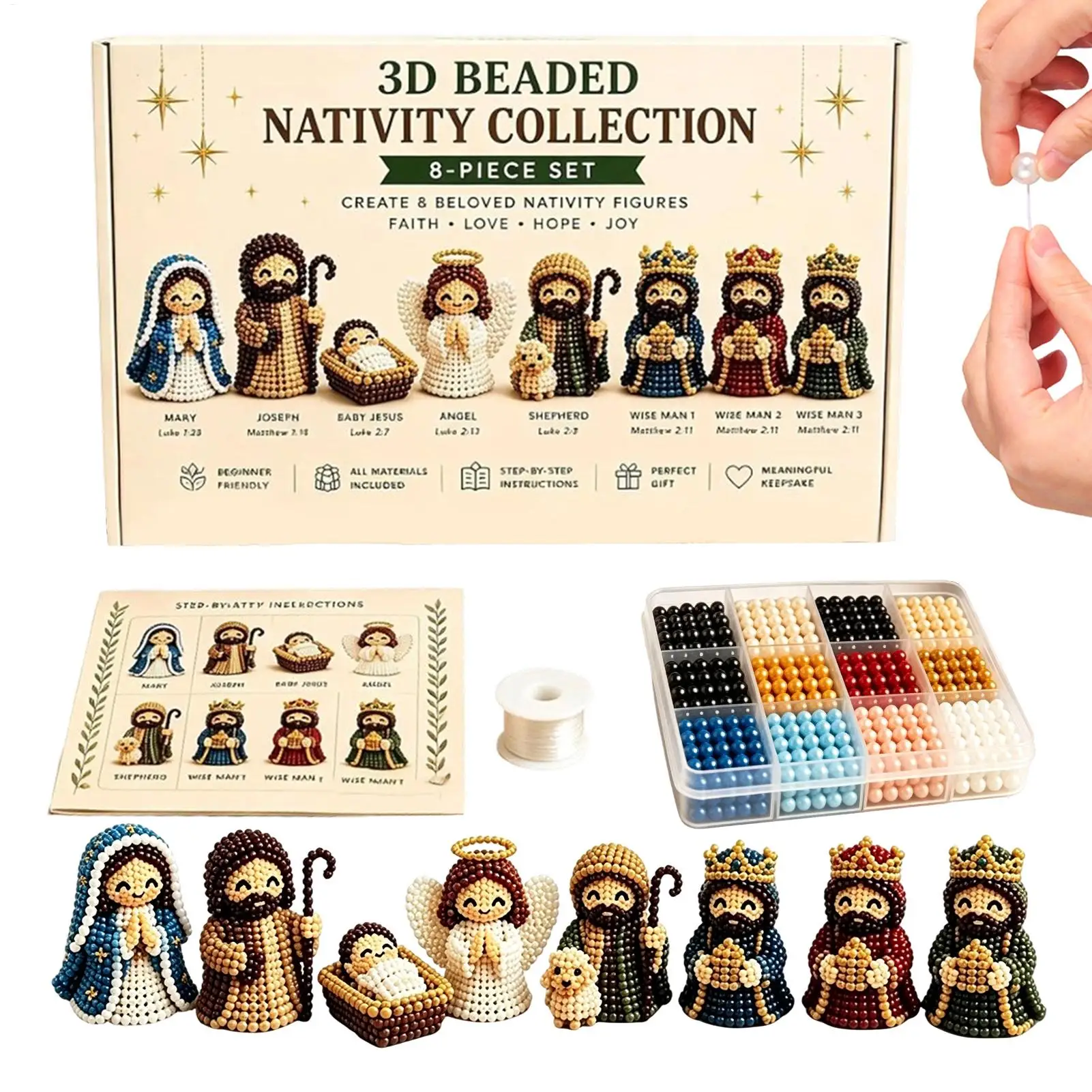 Nativity Bead Art Craft Set Sturdy Holiday Decoration Beading Kit 3D Beading Kit Handcrafted Nativity Ornaments Beading Set
