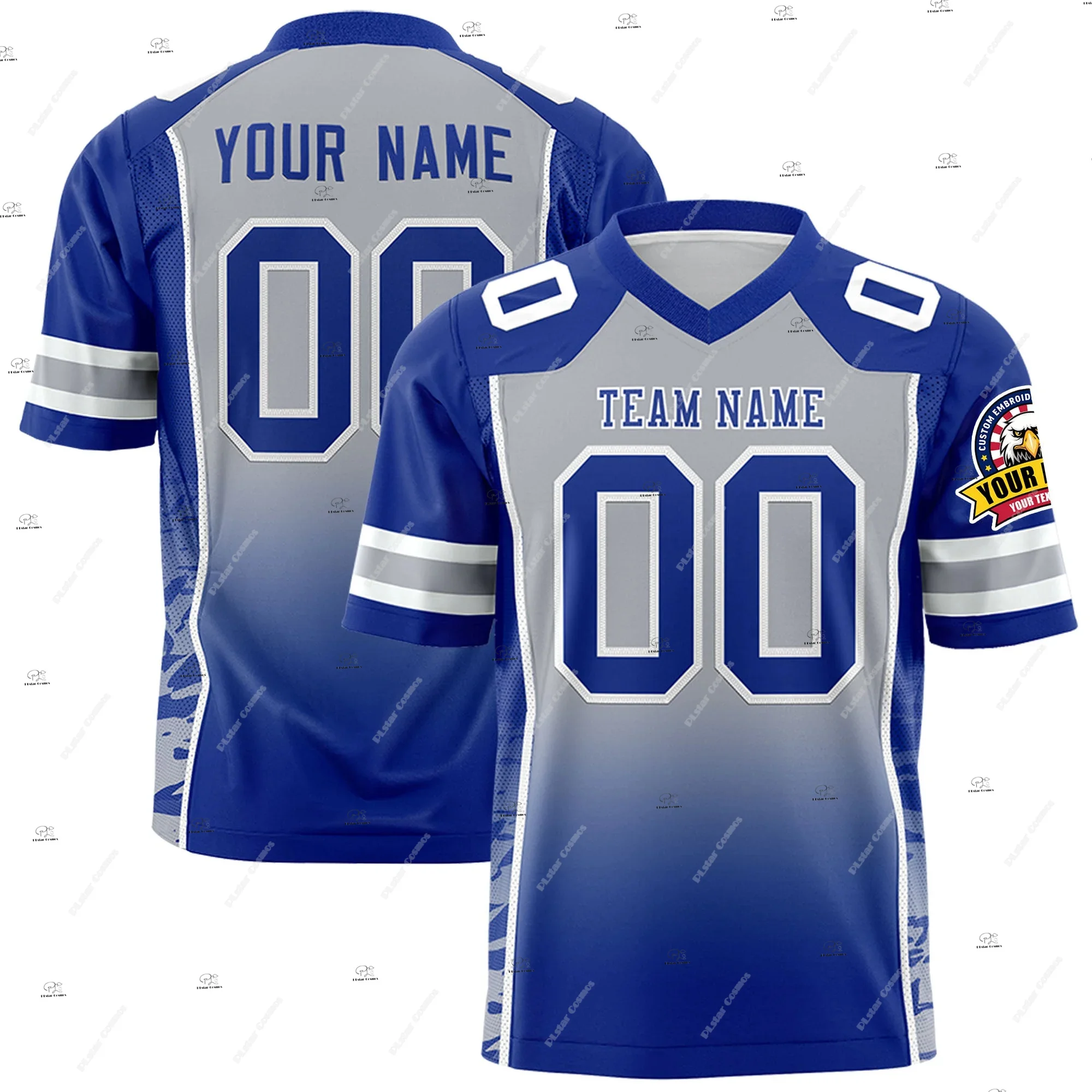 Custom Name Gradient Multicolour Soccer Team Clothes Football Jersey V-Neck T-Shirts Vintage Retro 3DPrint Summer Short Sleeve E