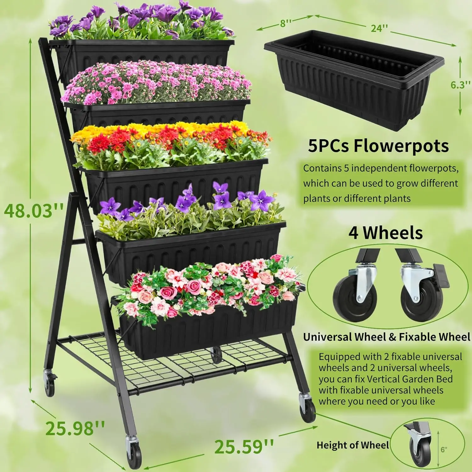

Vertical Garden Bed, 5 Tiers Vertical Raised Garden Planter Vegetable Flower Planter Raised Stand, Black with Storage Rack