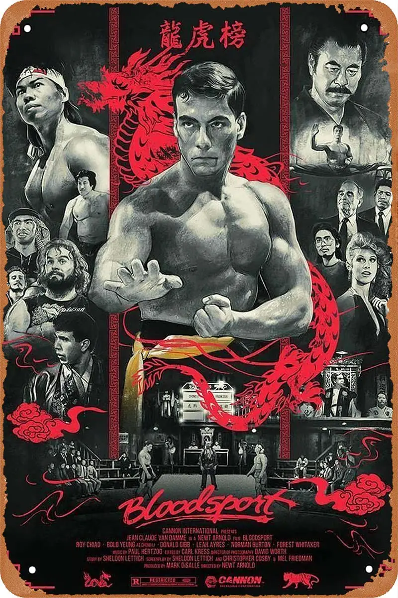 Hofarkows Bloodsport 1988 الفيلم الكلاسيكي تين تسجيل خمر علامة معدنية لجدار ديكور هدية للرجال النساء ملصق معدني 8x12 بوصة #1