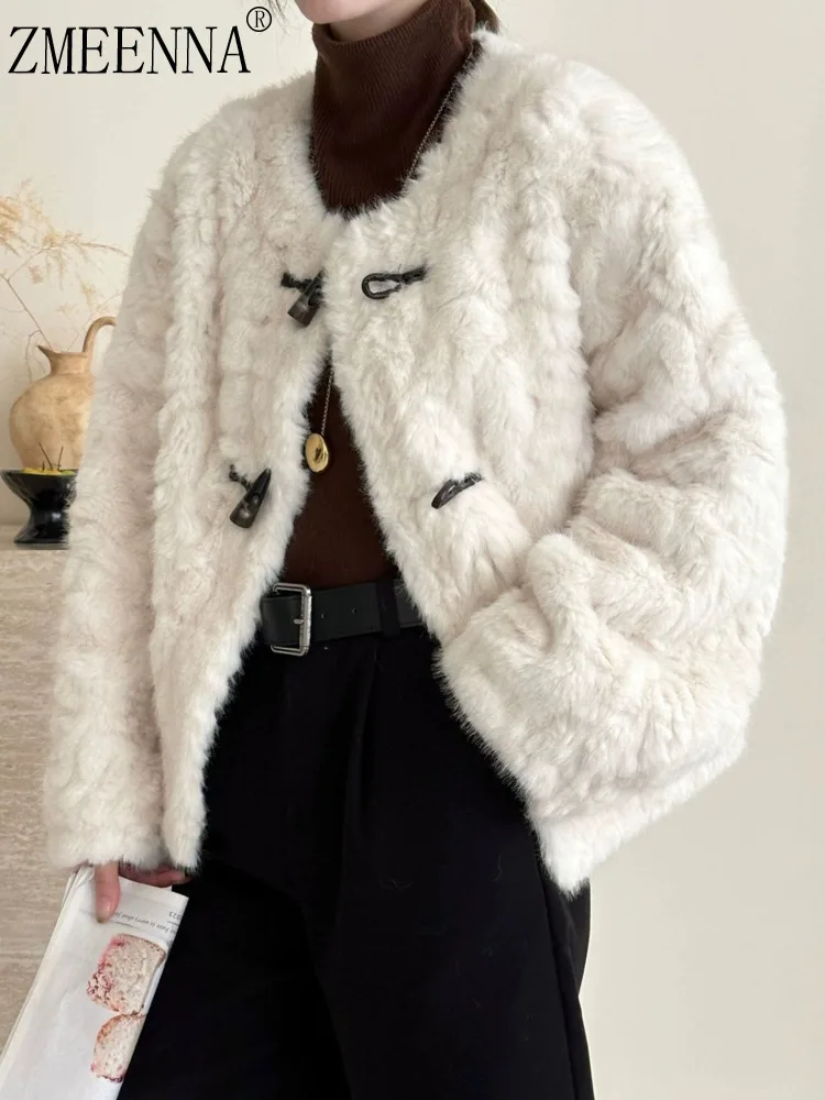 

ZMEENNA женское пушистое белое пальто из искусственного меха, лохматый жакет, кардиган, свободная застежка с v-образным вырезом, теплая зимняя верхняя одежда ZM4708