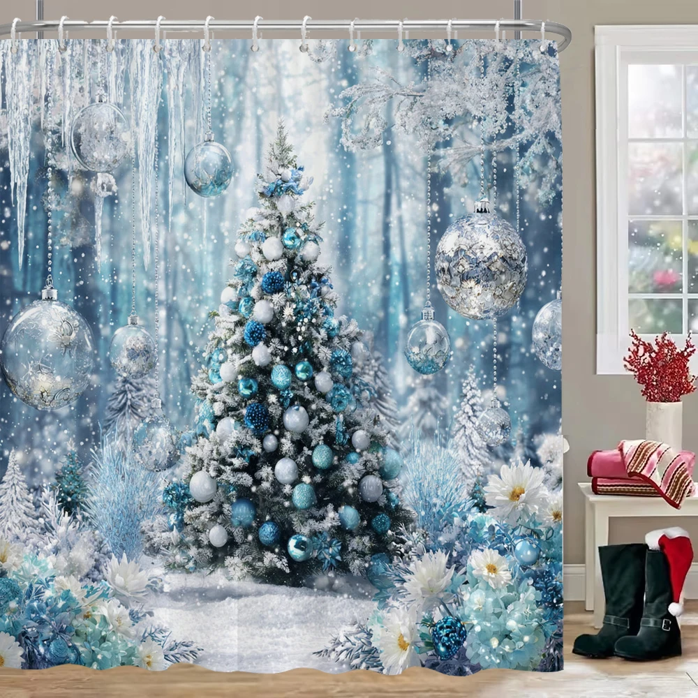 

Christmas tree Print Bathing Curtain Bathroom Happy New Year Shower Curtain With Hooks bathroom home decor and accessories