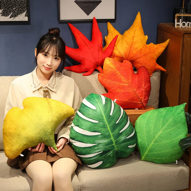 Like Real Stuffed Plant Plush Pillow Gingko Hawthorn Red Maple Parasol Monstera Tree Leaf Leaves Forest Plushie Peluche Decor