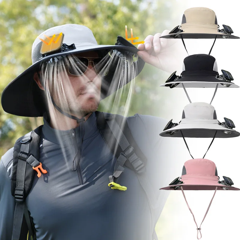 屋外ソーラーファンハット充電式日よけ帽子登山釣りバケットハットメンズ