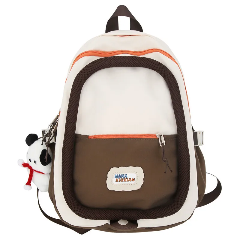 High appearance sweet and cute color blocked backpack fashionable and continuous circle middle and high school large capacity