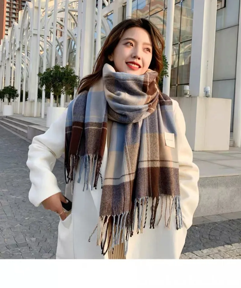 وشاح نسائي شتوي مع كلاسيكي منقوش سميك للطالبات شال طويل عشاق الرقبة سميكة للحفاظ على الأوشحة الدافئة #5