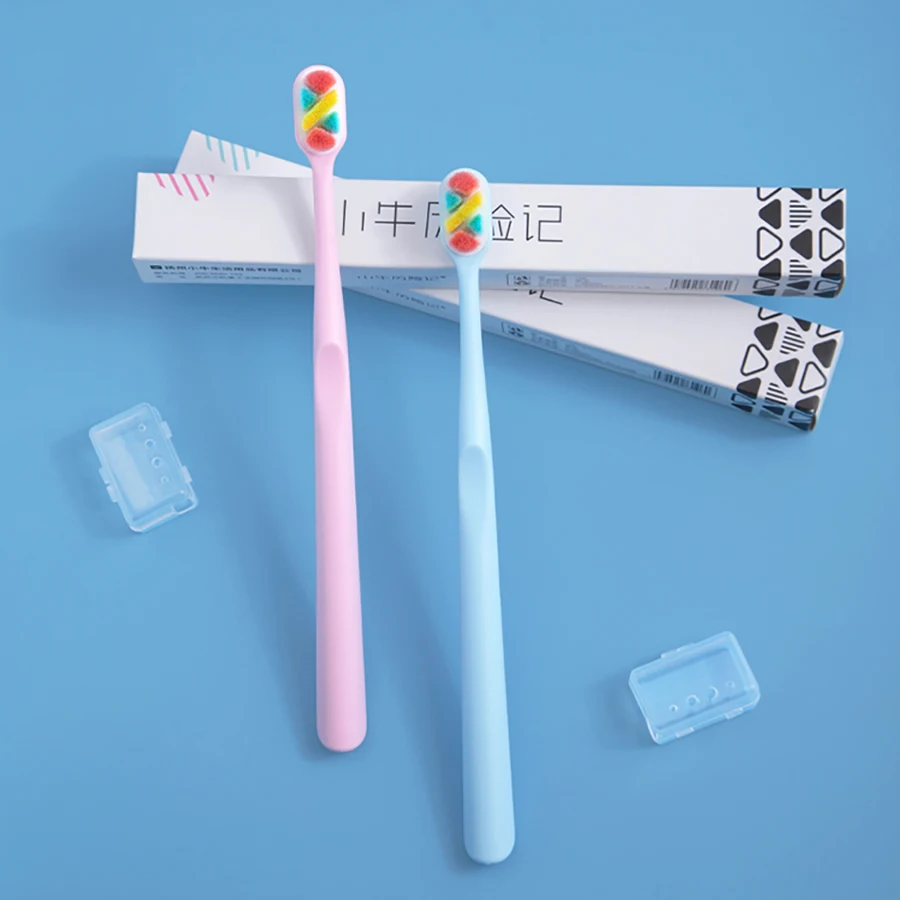 Four-color adult toothbrush, individually packaged, soft and dense bristles to reduce gums