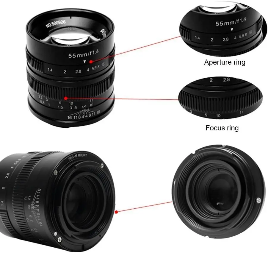 7artisans 55mm F1.4 MF Large Aperture Portrait Prime Lens For Sony E A6600 Canon EOS-M M50 FujiX X-A1 X-T1 Micro 4/3 E-PL1 E-M10