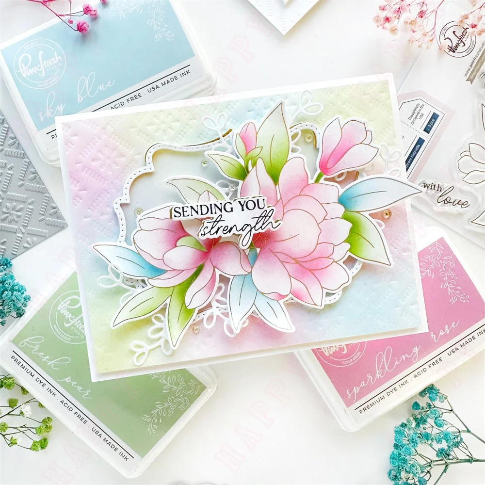 Cheerful Blossoms Metal Cutting Dies frame Hot Foil pink for Stencils DIY Scrapbook fresh Stamp Album Make Embossing Paper Card