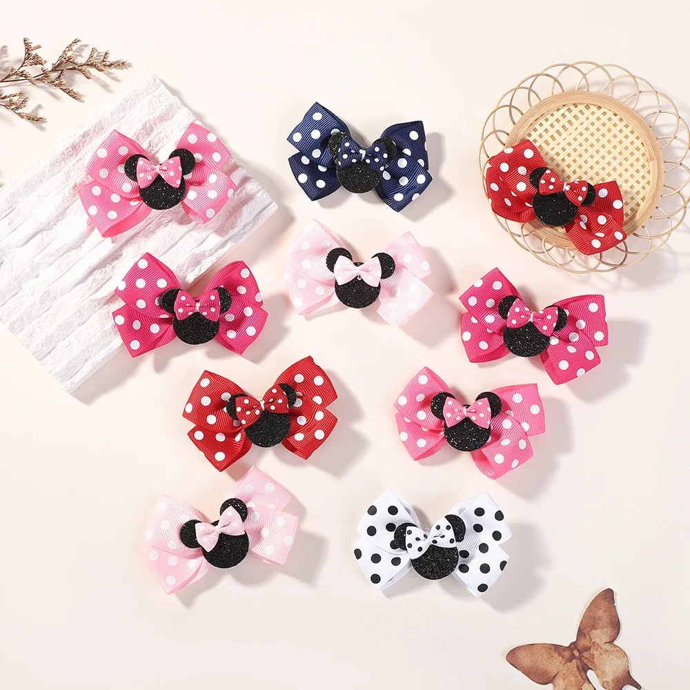 Hairpins 4 ชิ้น/ล็อตเด็กผู้หญิงน่ารัก Polka Dot Bow คลิปผมสําหรับผมเด็กการ์ตูน Boutique ชุดอุปกรณ์เสริมผมชุดของขวัญ