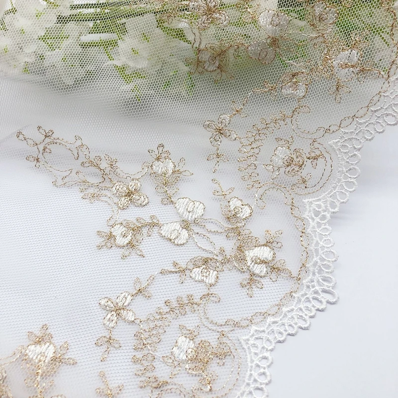 20Yards Handmade DIY Clothing Accessories Wedding White Golden Embroidery Lace Fabrics Curtains Sofa Sewing Lace Trim