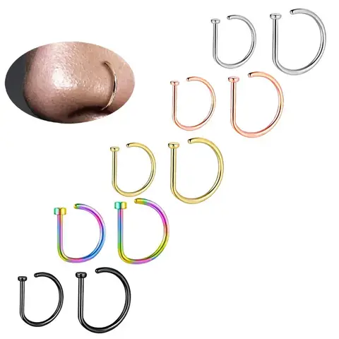 3-5Pcs Hypoallergenic 316L Stainless Steel Fake Piercing Nose Rings,D-Shape Septum Nose Ring Clip On Nose False Piercing Jewelry