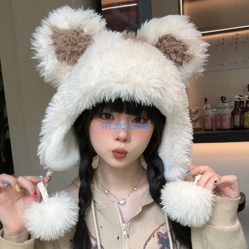 

G5GC Girls Bear Hat Y2K Furry Ears Hat Furry Bear Gifts Warm Winter Hat Adult Children Furry Ears Winter Photo Props