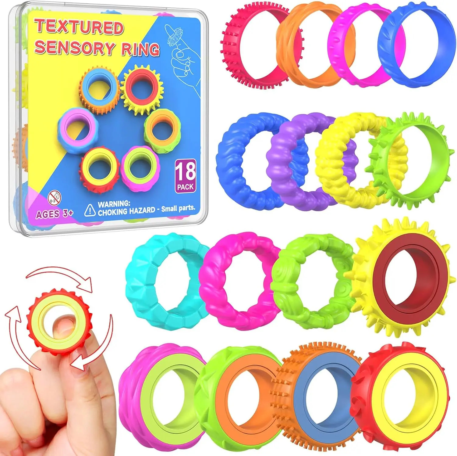 

Набор из 18 сенсорных кольцевых игрушек для детей и взрослых - для снятия тревоги, тихие игрушки для класса, подарки на Рождество