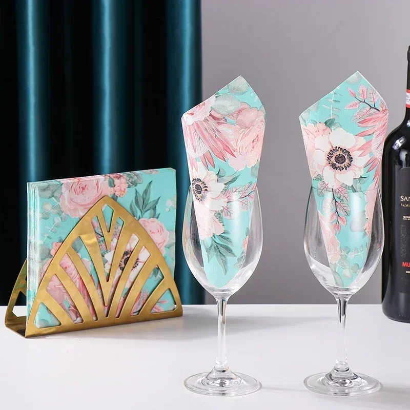 20pcs/pac 2-Ply New Blue Imperial Flower Printed Paper Napkins Colorful Wedding Party Hotel Paper Pure Wood Pulp Paper Placemats