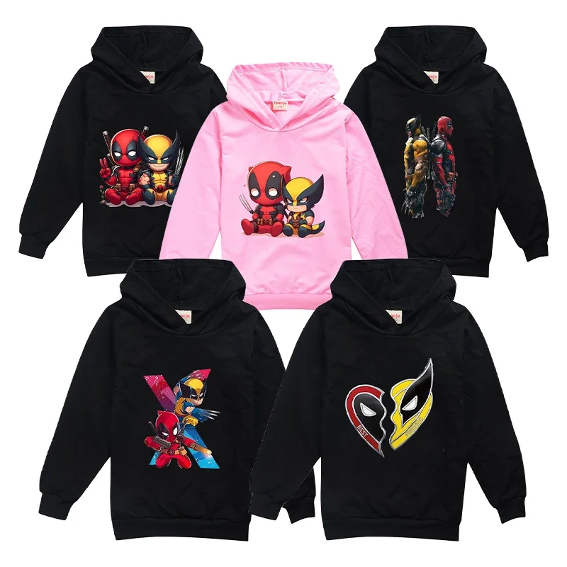 

Deadpool Wolverine Childern Thin Hoodie Marvel Movie Cartoon Pullover Long Sleeve Girl Boys Trendy Hoodies Sweatshirt Tops Gifts