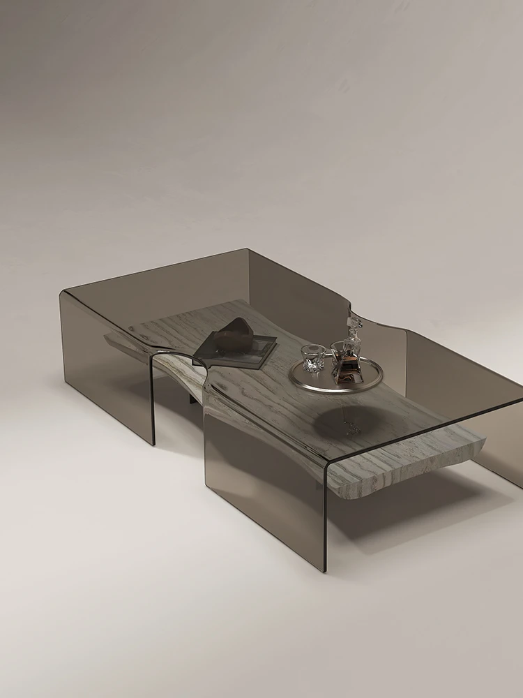 Italian minimalist Bulgari natural marble coffee table, modern and minimalist living room glass creative coffee table