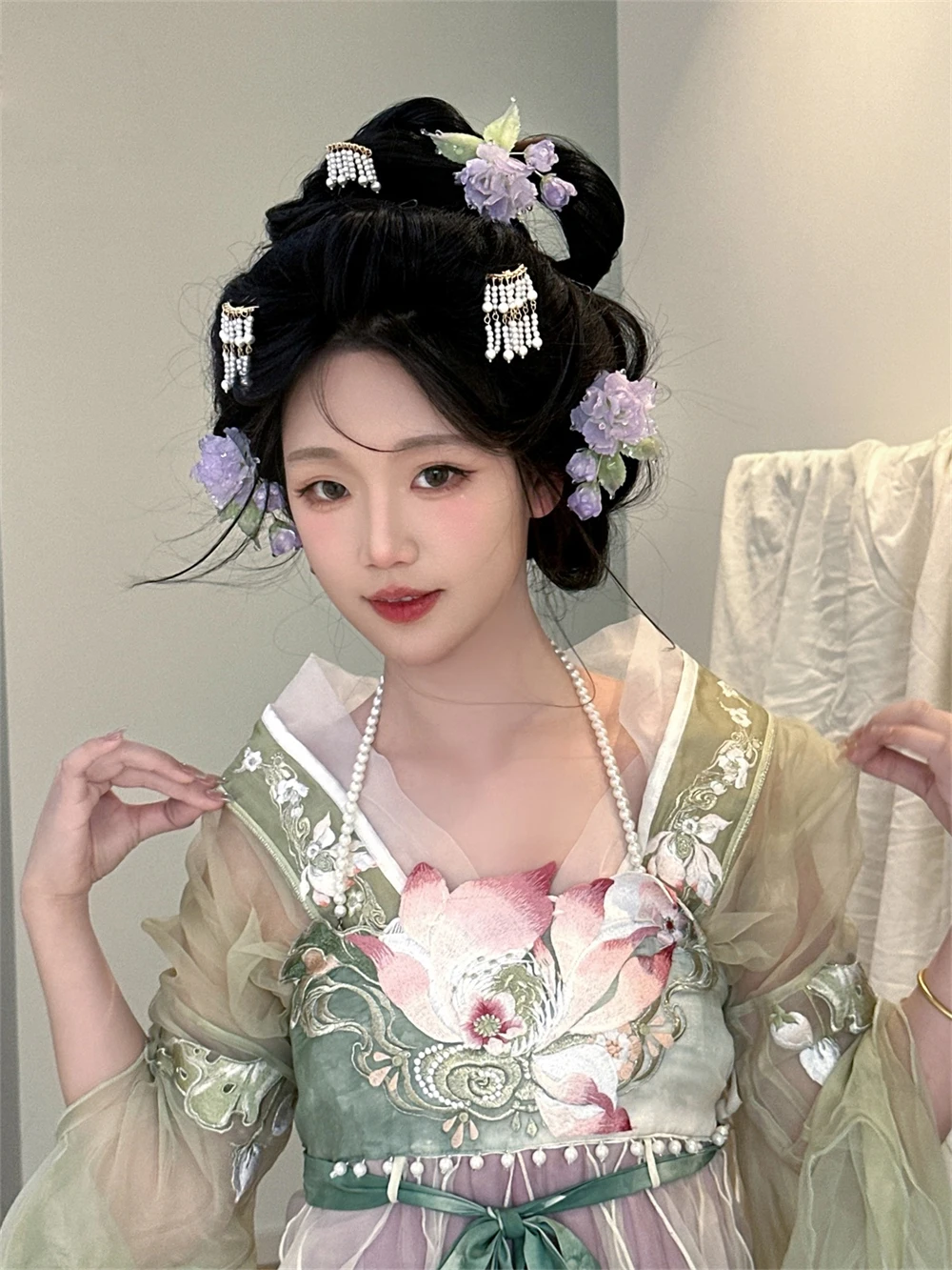 

Purple Cherry Blossom Bamboo Hairpin Chinese Style Vintage Hair Stick Women Cheongsam Hanfu Step Shake Ancient Costume Headdress