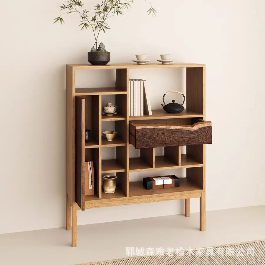 Old elm bogu frame tea room purple sand teapot tea set storage rack decoration multi-layer shelf Duobao Pavilion bogu frame