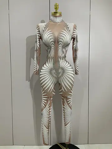 LAGER Bühnenkostüm Sparkly Diamond Frauen Sexy Mesh Overall Nachtclub Bar Party Show Gogo Tänzerin Kleidung Drag Queen Outfit